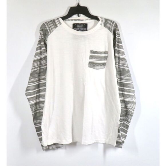 Broken Threads White Baseball Tee Long Sleeve T Shirt Gray Stripe Sleeves Men XL - Picture 1 of 3
